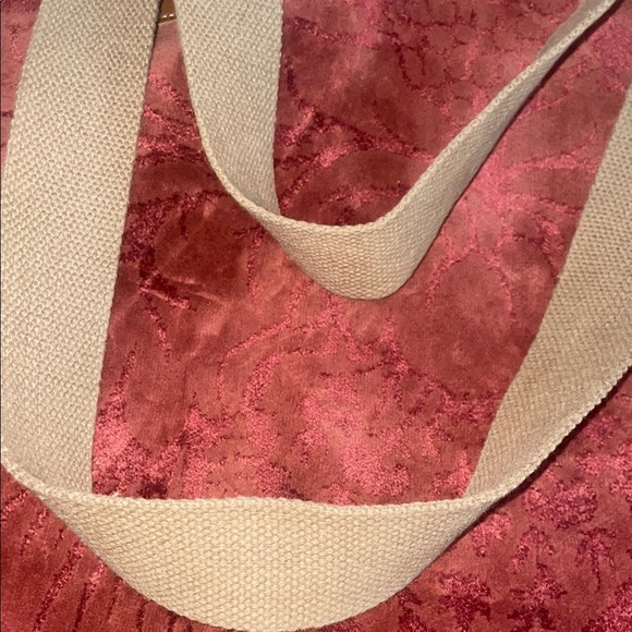 Chic Maroon Velour Tote Bag with Tan Straps - Picture 5 of 7